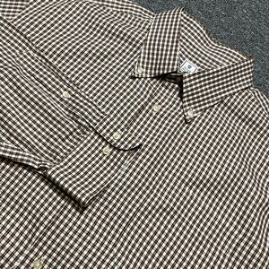 Peter Millar Mens Gingham Button Down Shirt Long Sleeve XL Brown White